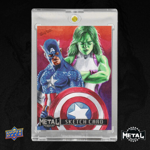 Captain American and She-Hulk Marvel Metal Universe Avengers 2024 Sketch Card by Duke