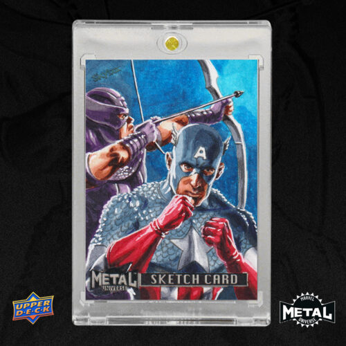 Hawkeye and Captain America Marvel Metal Avengers 2024 Sketch Card by Duke
