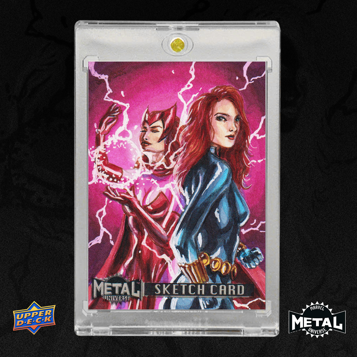 The Black Widow and Scarlet Witch Metal Universe 2024 Sketch Card by Duke