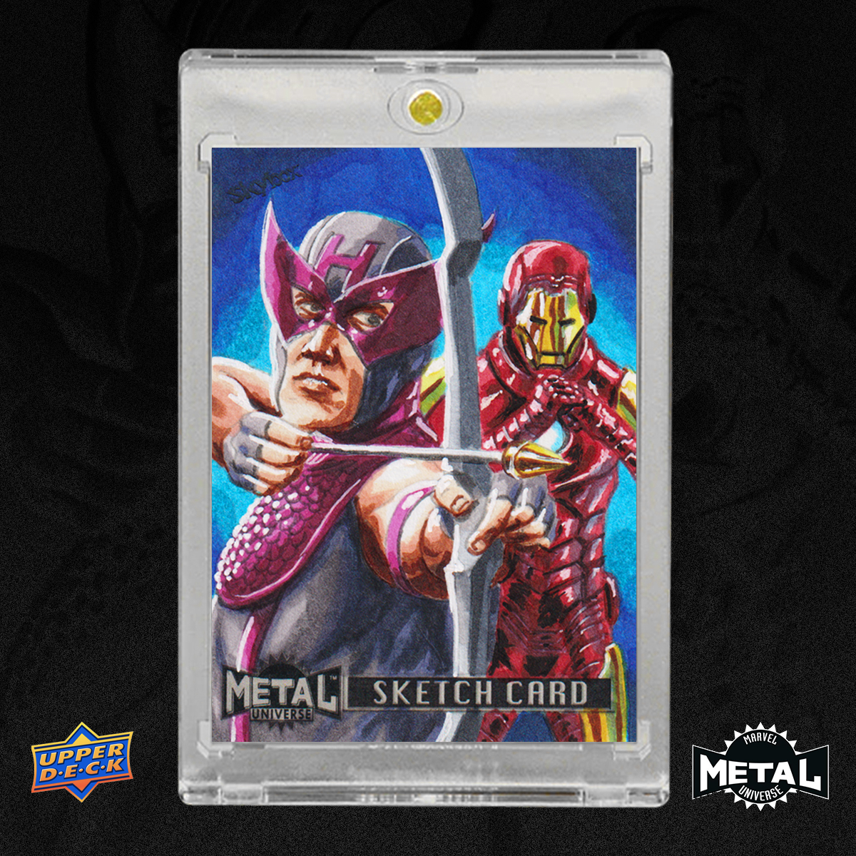 Iron Man and Hawkeye Metal Universe 2024 Sketch Card by Duke