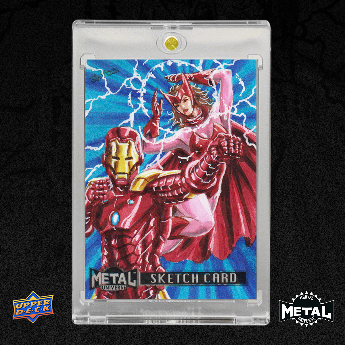 Iron Man and the Scarlet Witch Metal Universe 2024 Sketch Card by Duke