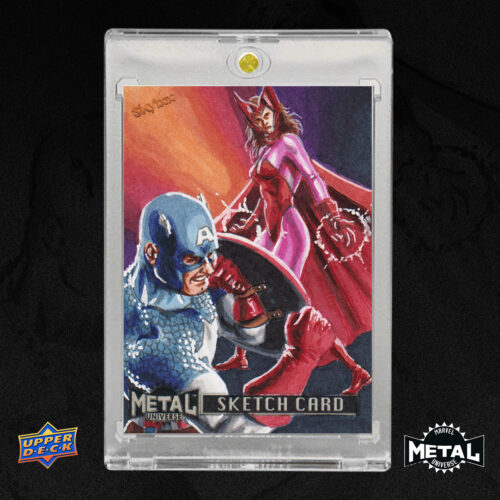 Captain America and the Scarlet Witch Metal Universe 2024 Sketch Card by Duke