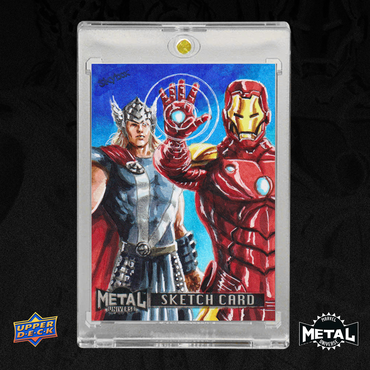Iron Man and Thor Marvel Metal Universe 2024 Sketch Card by Duke