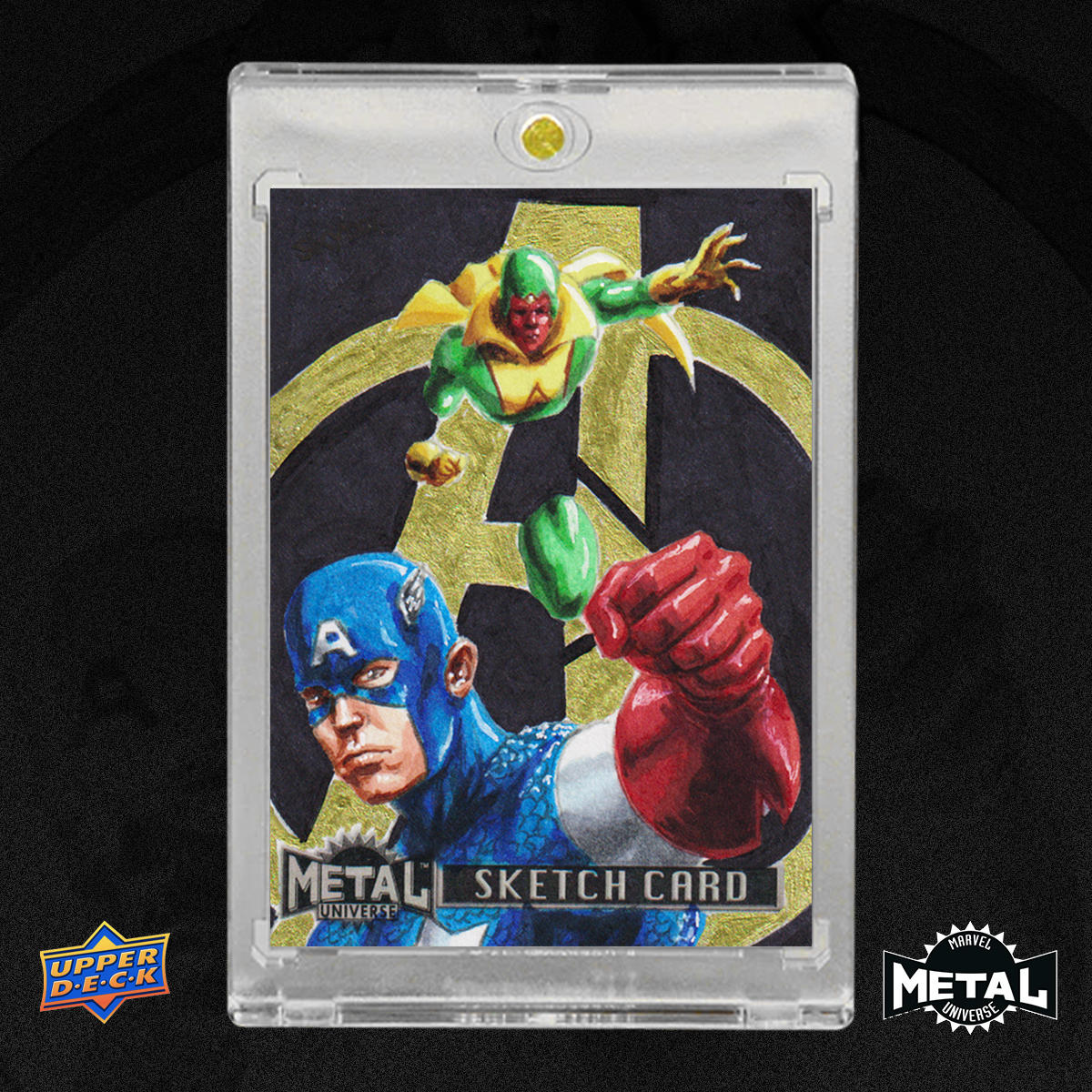 The Vision and Captain America Marvel Metal Universe 2024 Sketch Card by Duke