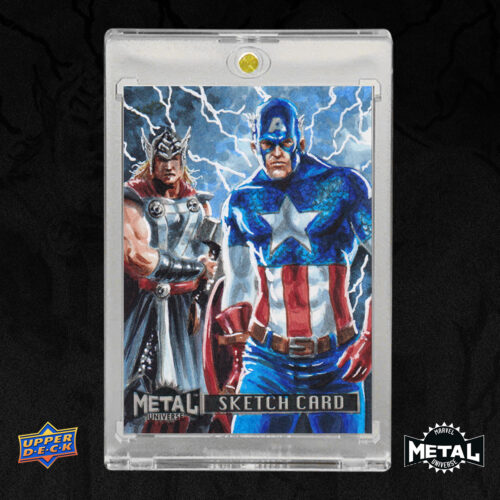 Thor and Captain America Marvel Metal Universe 2024 Sketch Card by Duke