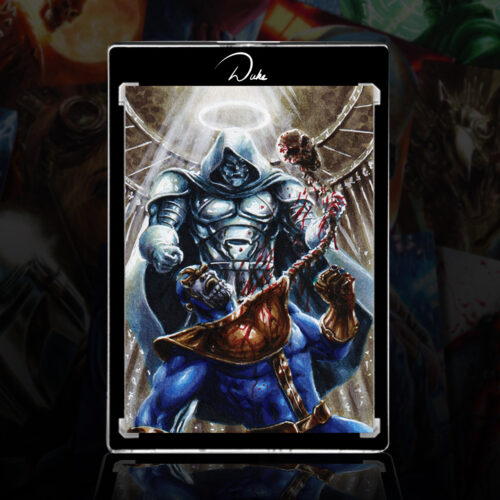 God Emperor Doom vs. Thanos Sketch Card by Duke