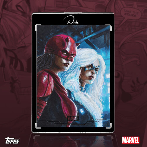 2026 Topps Chrome Marvel Comics Black Cat and Elektra as DareDevil Sketch Card by Duke